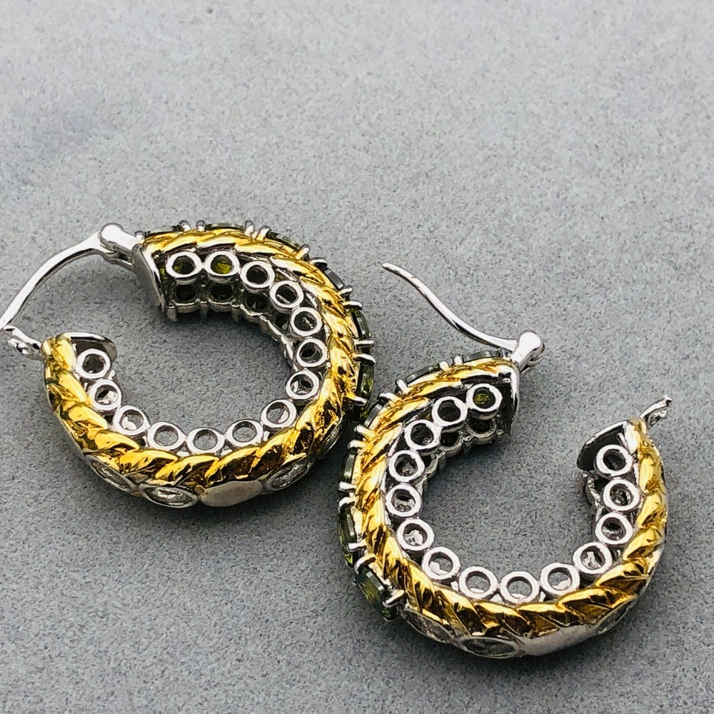 Karis Hoop Earrings Simulated Peridot Green Gold Tone Silver Tone Mixed Metal - Picture 5 of 10